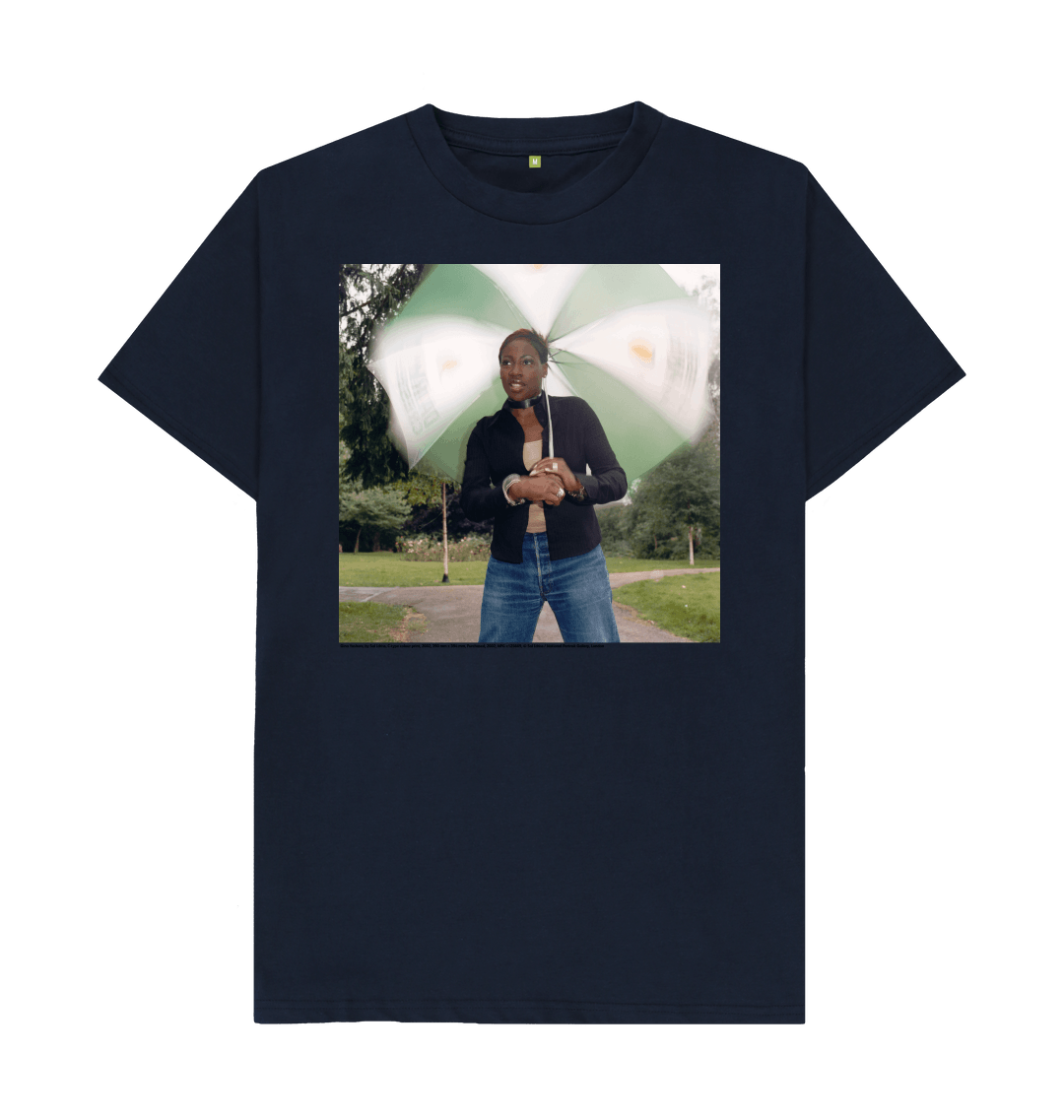 Navy blue printed t shirt front