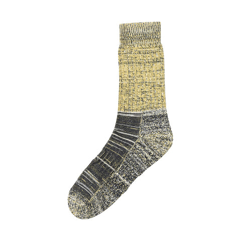 Yellow and dark grey speckled cotton socks.