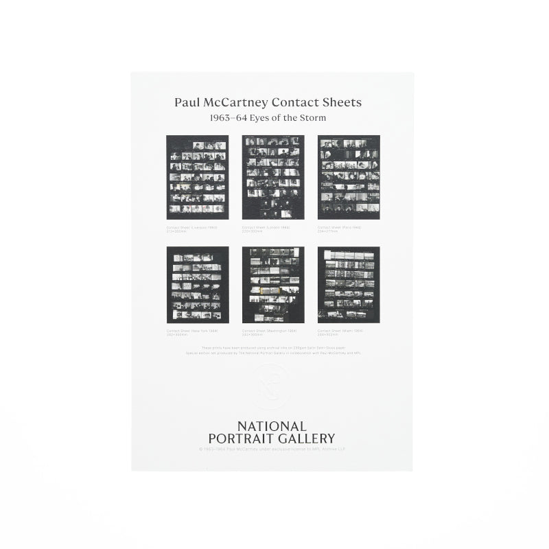 Paul mccartney contact sheets information sheet with embossed npg stamp.