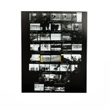 Black and white contact sheet featuring photographs of the Beatles taken by McCartney.