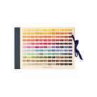 Colour swatch design book with a blue ribbon on a white background