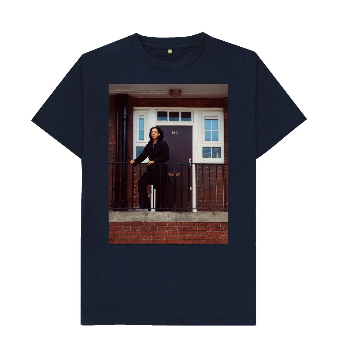 Navy blue printed t shirt front