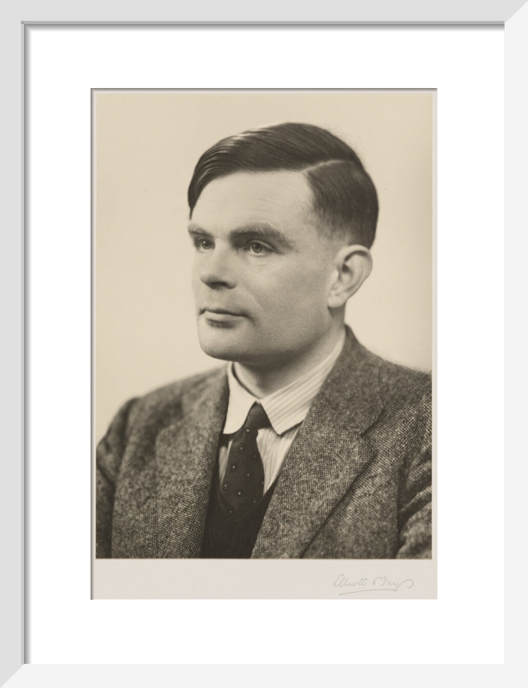 Alan turing portrait print (art print, small, white frame)