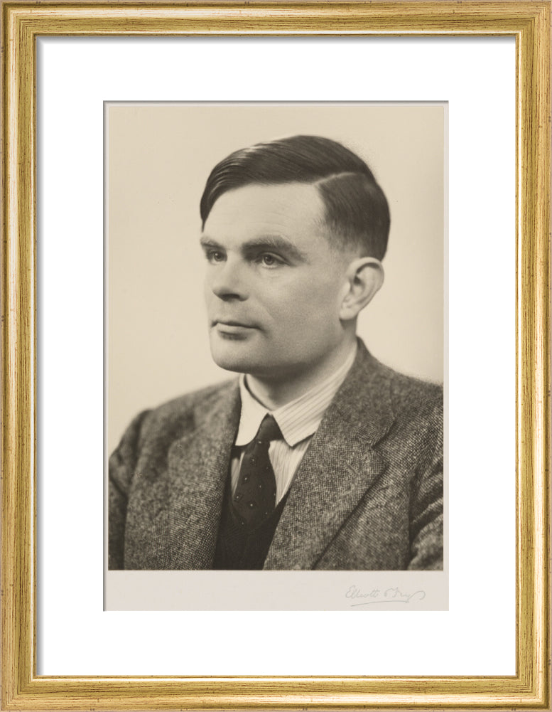 Alan turing portrait print (art print, small, gold frame)