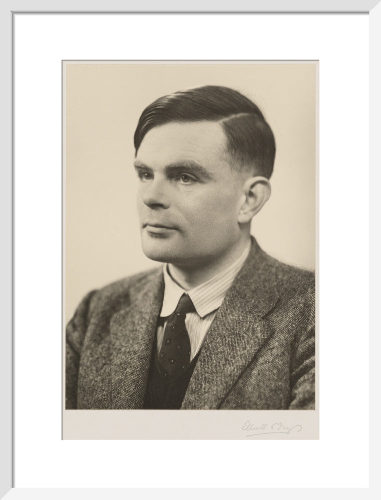 Alan turing portrait print (art print, medium, white frame)