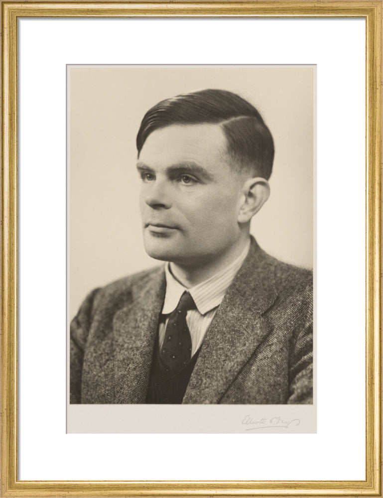 Alan turing portrait print (art print, medium, gold frame)