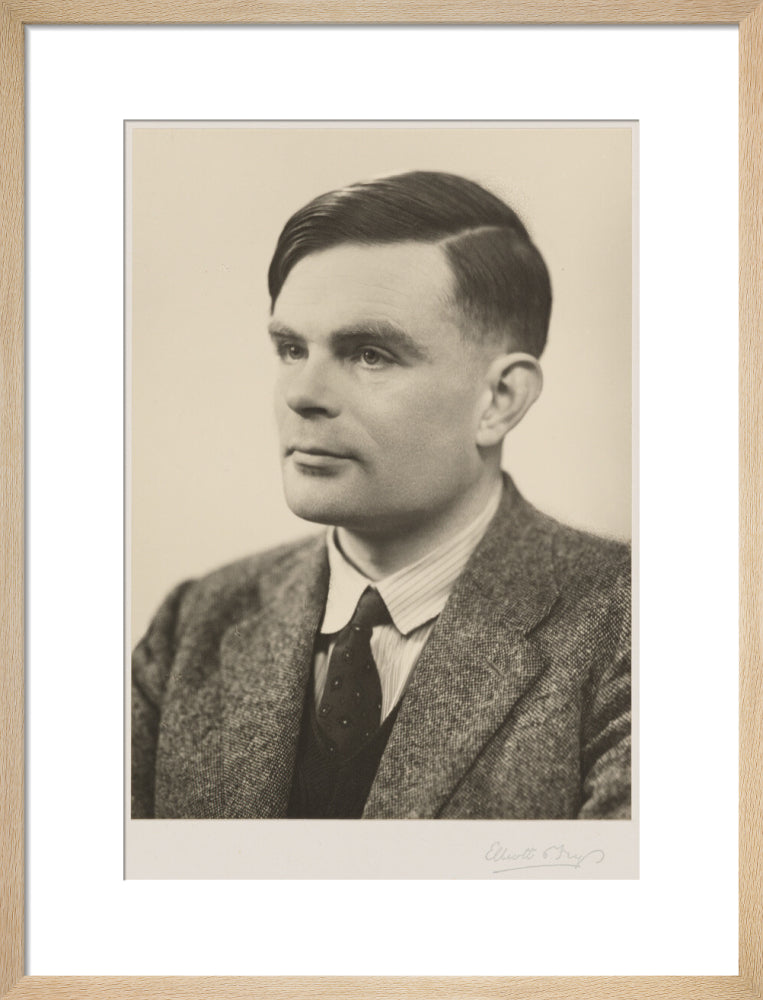 Alan turing portrait print (art print, medium, natural frame)