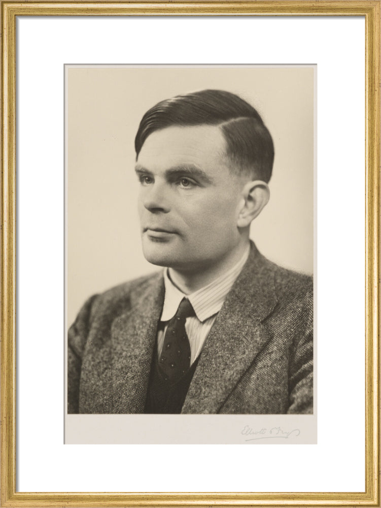Alan turing portrait print (art print, medium, gold frame)