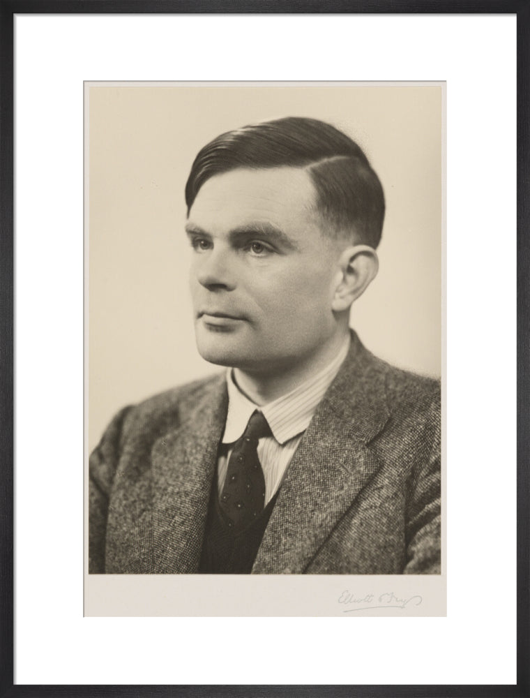 Alan turing portrait print (art print, large, black frame)