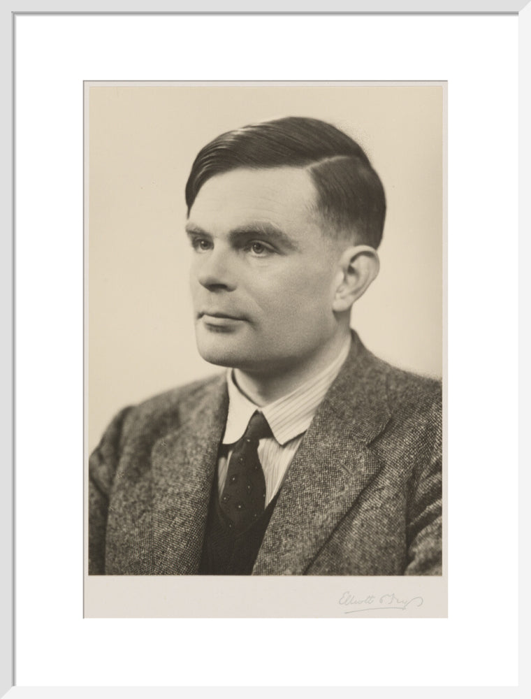 Alan turing portrait print (art print, large, white frame)