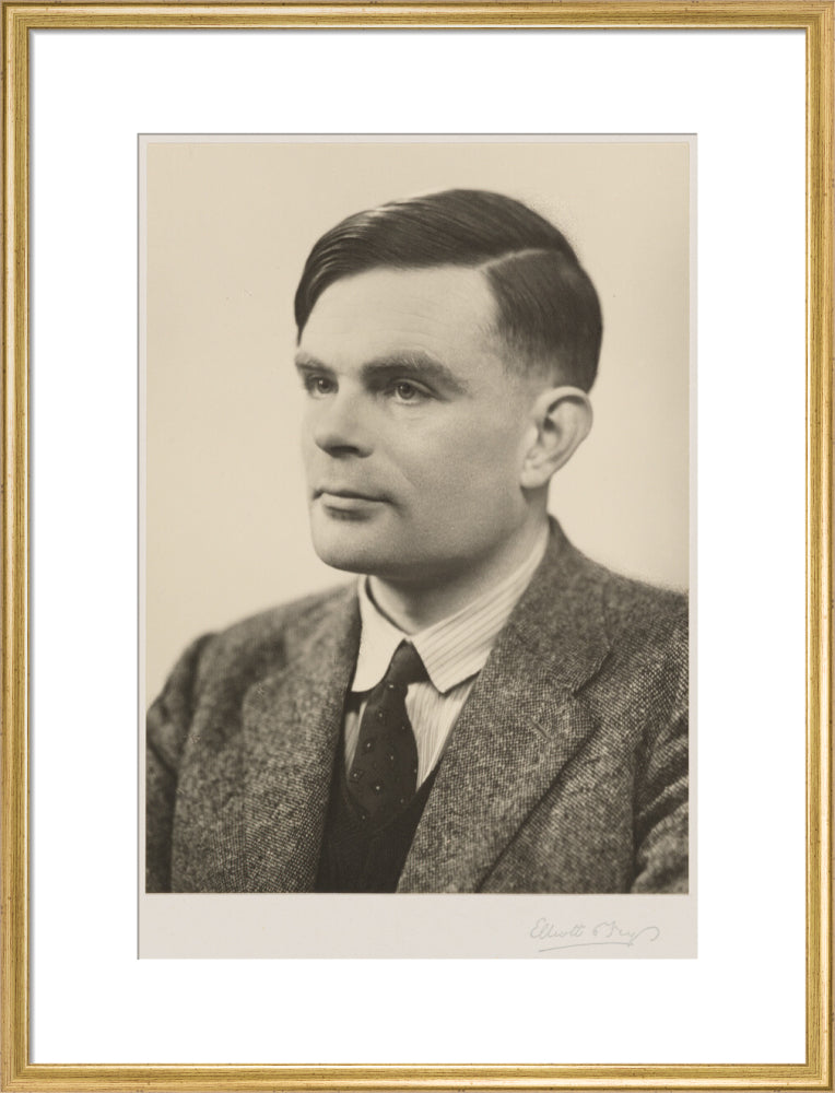 Alan turing portrait print (art print, large, gold frame)
