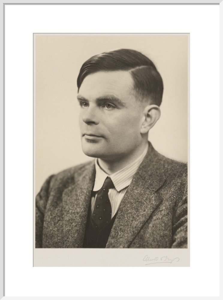 Alan turing portrait print (art print, large, white frame)
