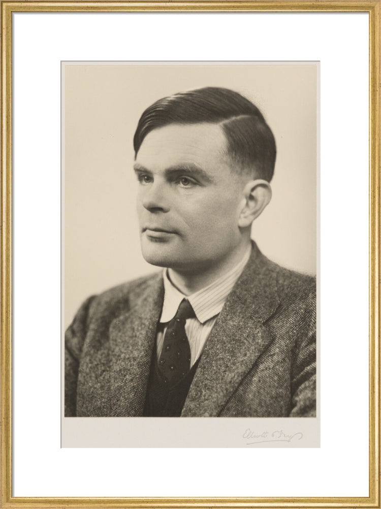 Alan turing portrait print (art print, large, gold frame)