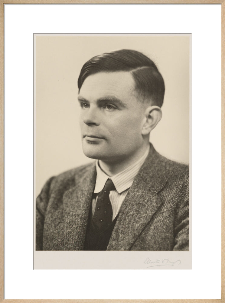Alan turing portrait print (art print, large, natural frame)
