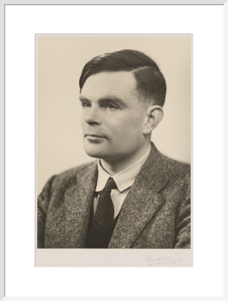 Alan turing portrait print (art print, extra large, white frame)