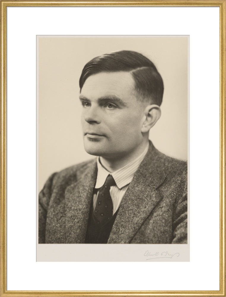 Alan turing portrait print (art print, extra large, gold frame)