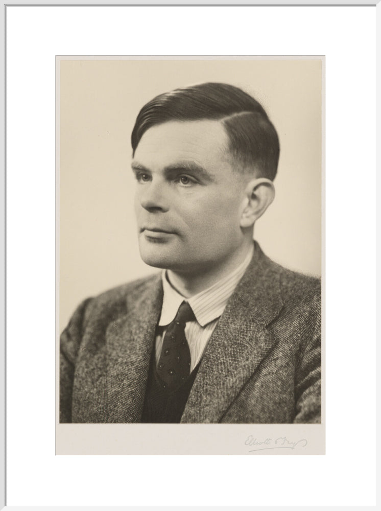 Alan turing portrait print (art print, extra large, white frame)