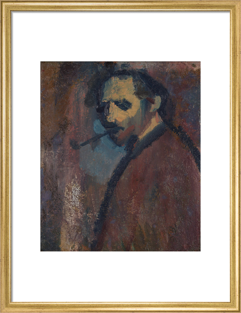 David bomberg (''self portrait with pipe'') portrait print (art print, medium, gold frame)