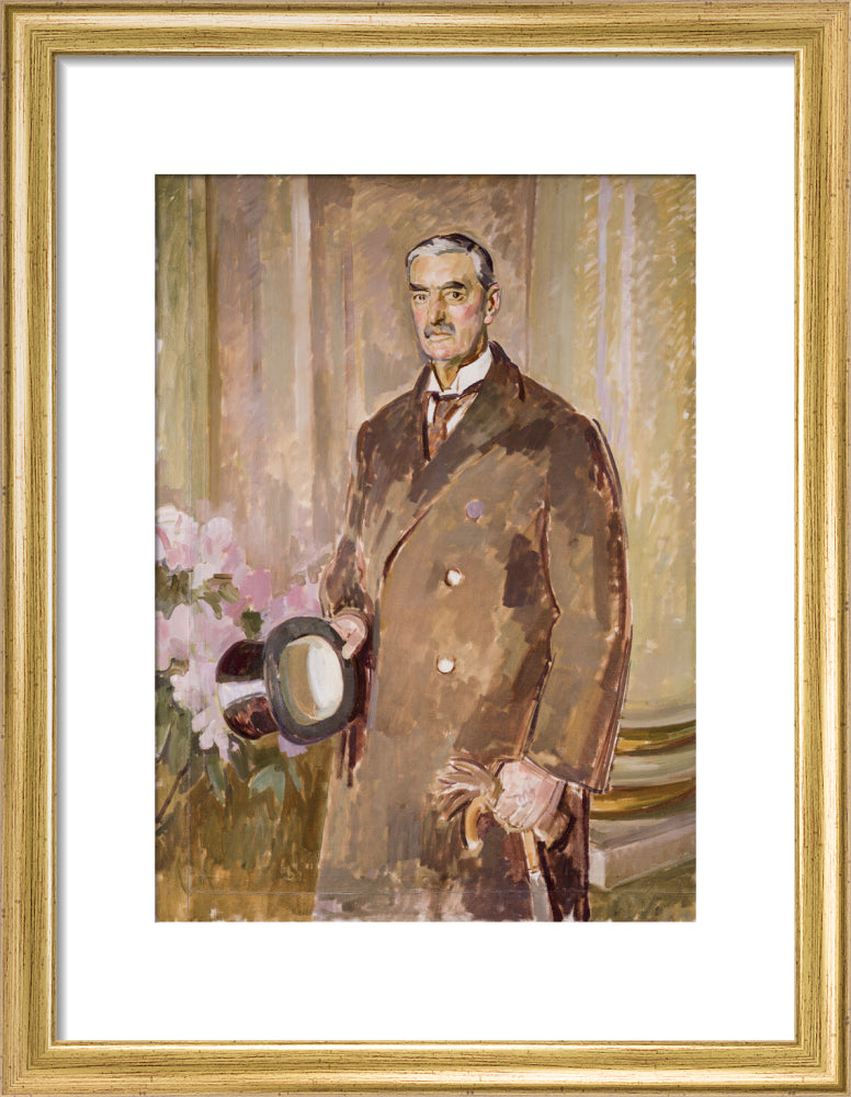 Neville chamberlain portrait print (art print, small, gold frame)