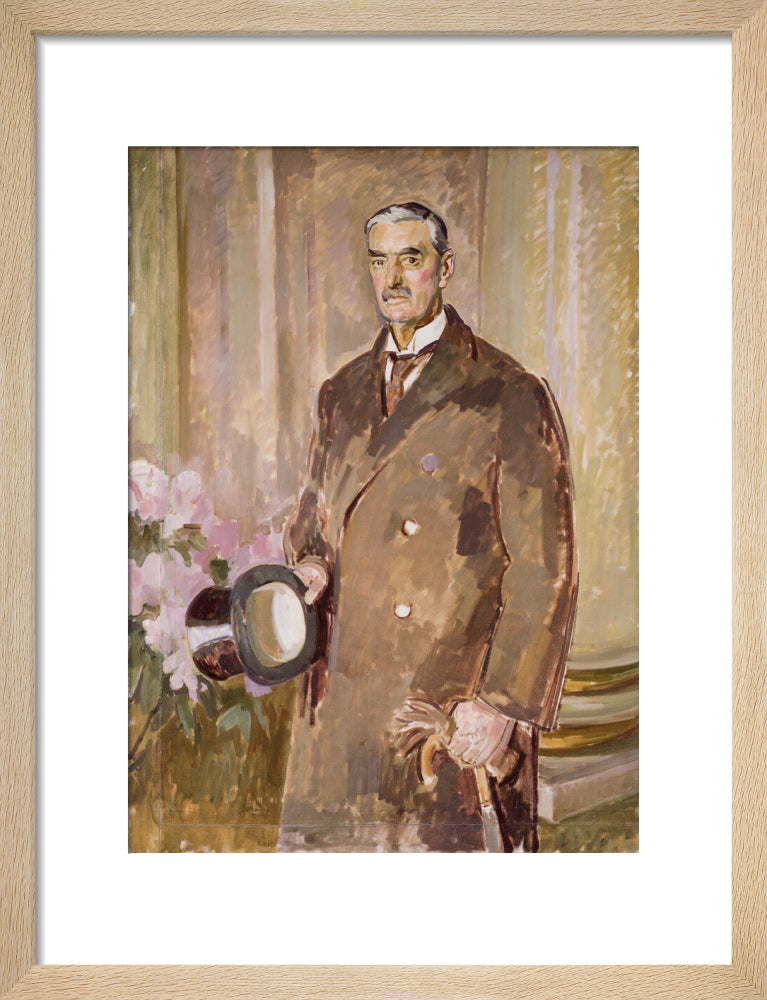 Neville chamberlain portrait print (art print, small, natural frame)