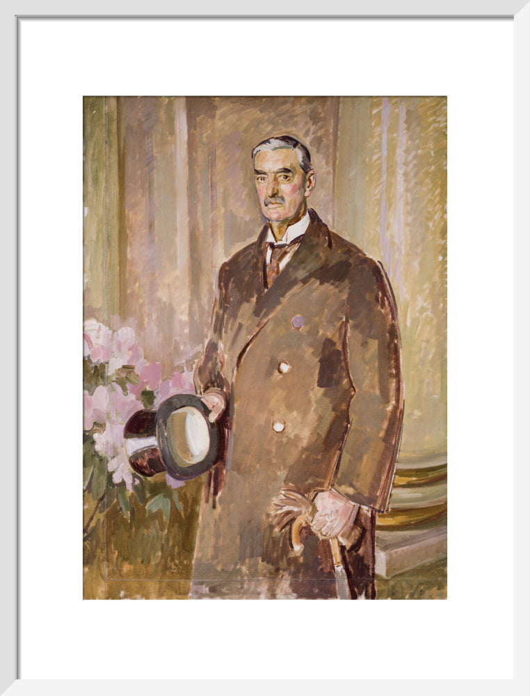 Neville chamberlain portrait print (art print, medium, white frame)