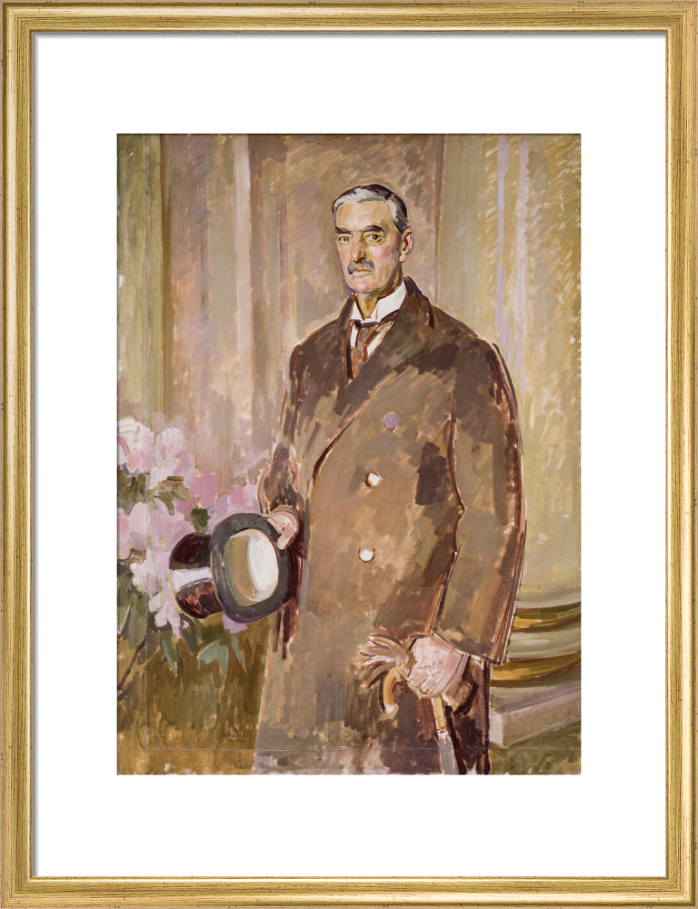 Neville chamberlain portrait print (art print, medium, gold frame)