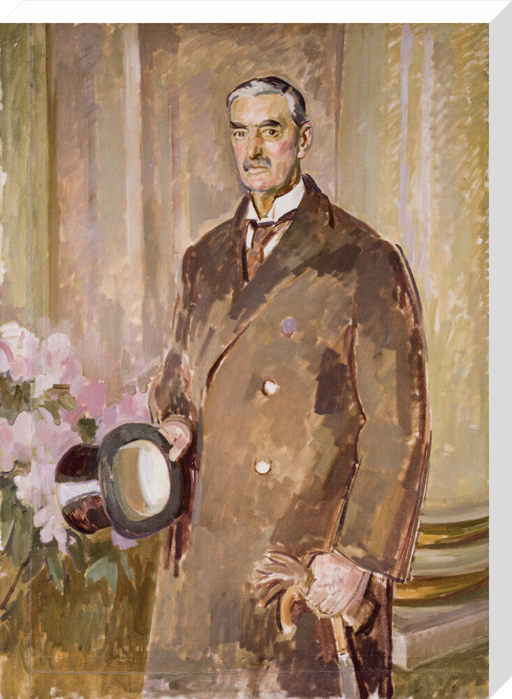 Neville chamberlain portrait print (stretched canvas, large, no frame)