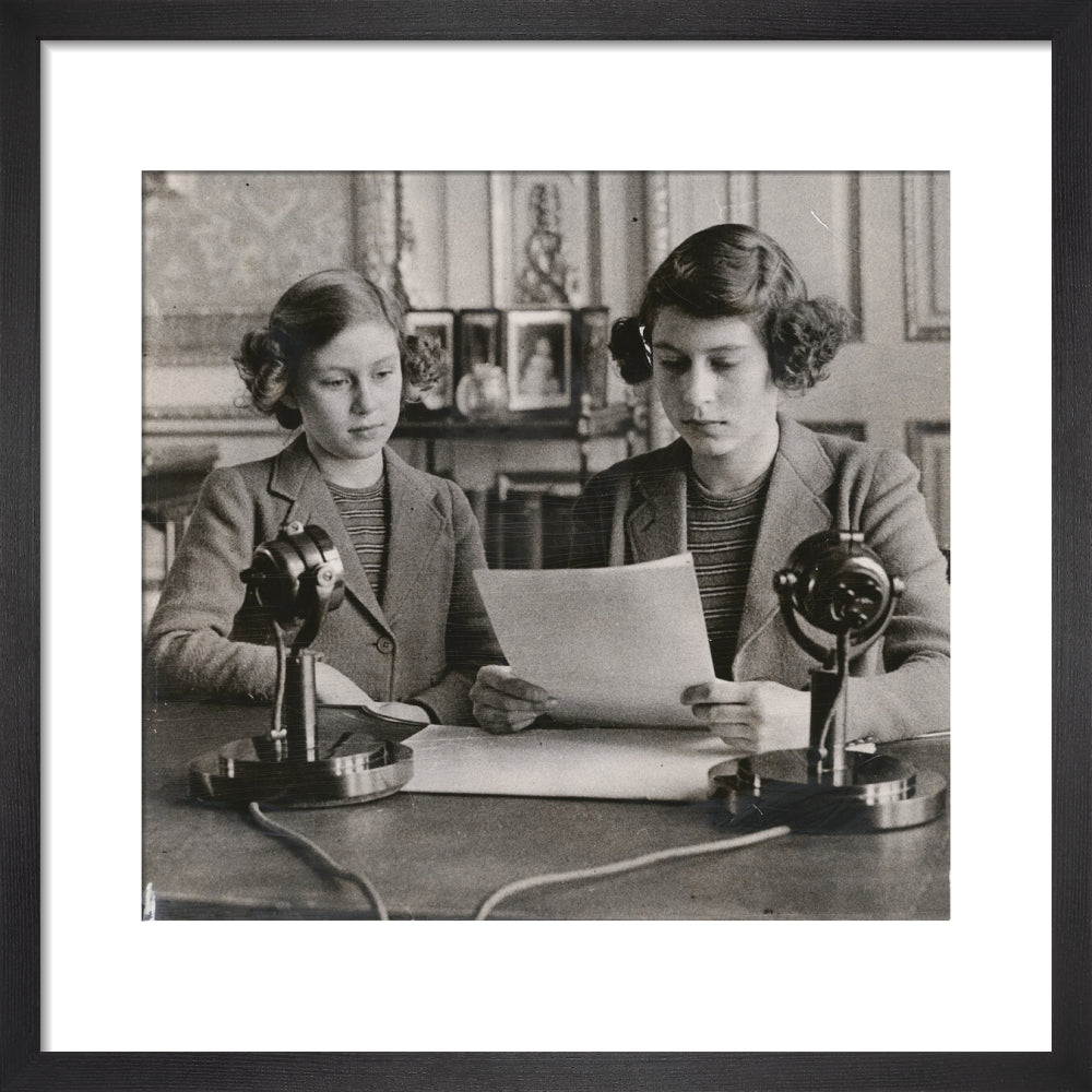 Princess margaret; queen elizabeth ii portrait print (art print, small, black frame)