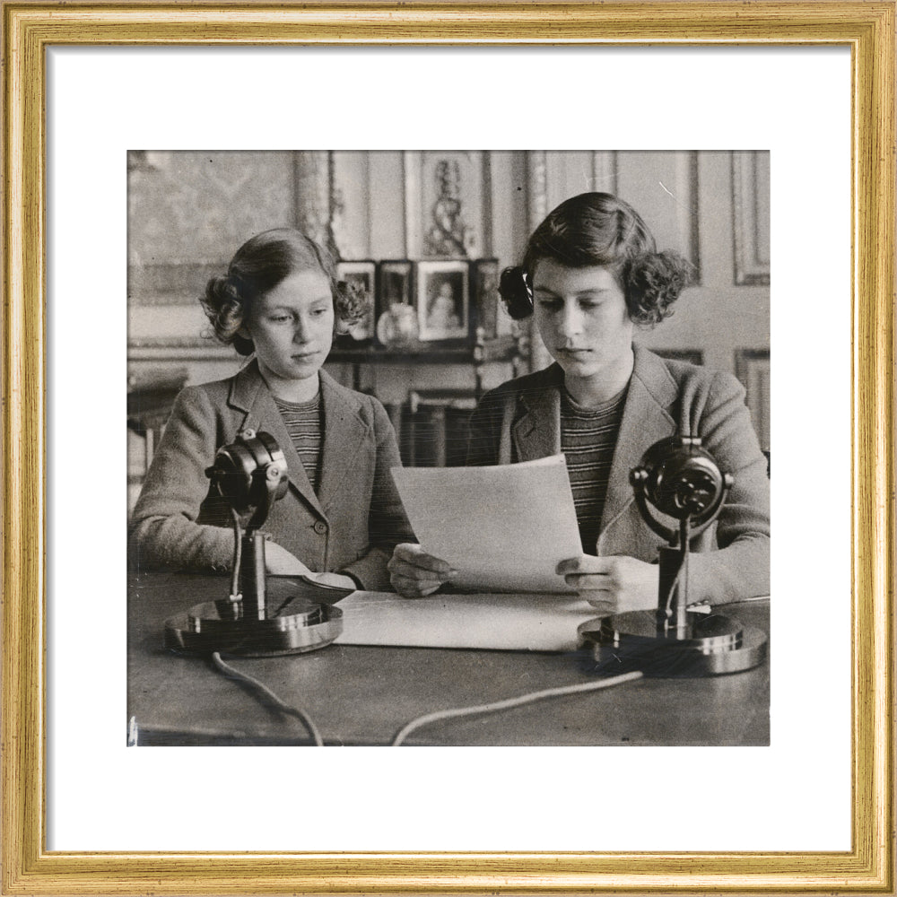 Princess margaret; queen elizabeth ii portrait print (art print, small, gold frame)