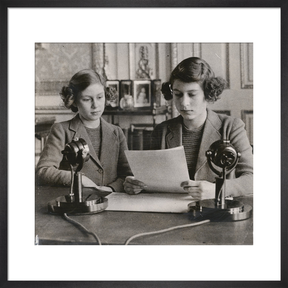 Princess margaret; queen elizabeth ii portrait print (art print, medium, black frame)