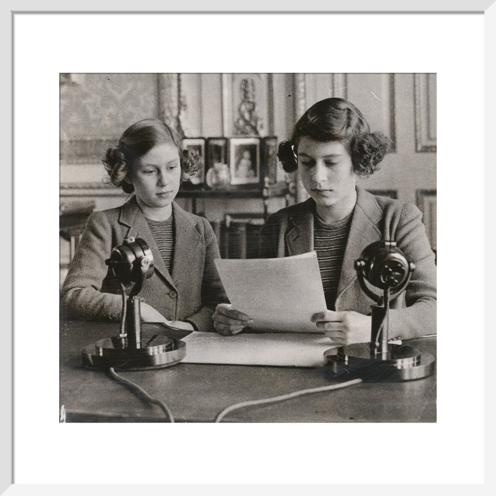 Princess margaret; queen elizabeth ii portrait print (art print, medium, white frame)