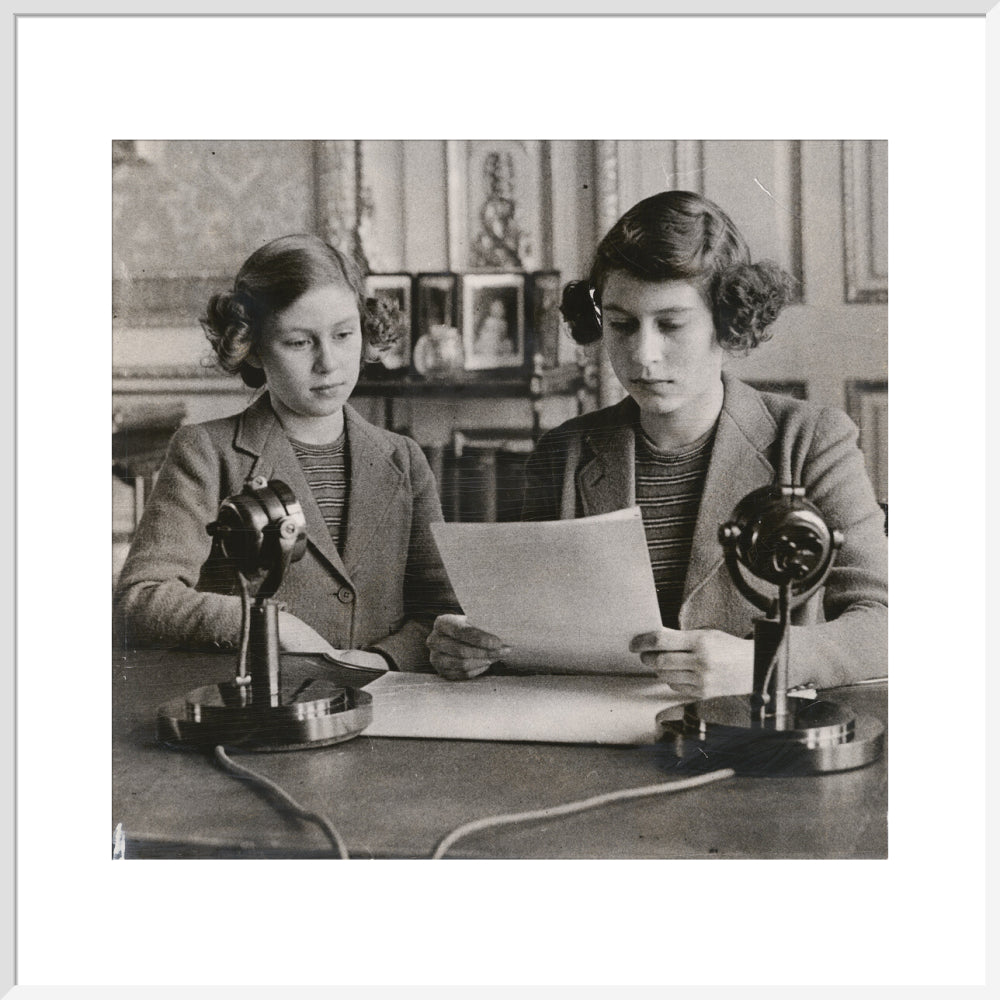 Princess margaret; queen elizabeth ii portrait print (art print, extra large, white frame)