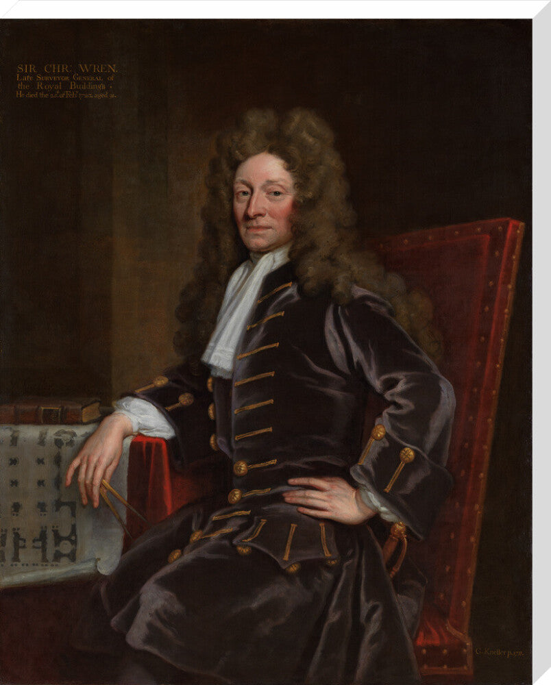 Sir christopher wren portrait print (stretched canvas, extra large, no frame)