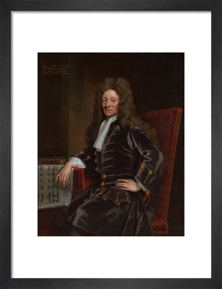 Sir christopher wren portrait print (art print, small, black frame)