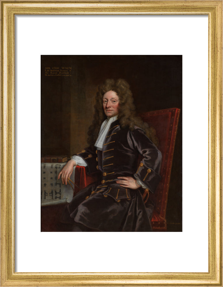 Sir christopher wren portrait print (art print, small, gold frame)