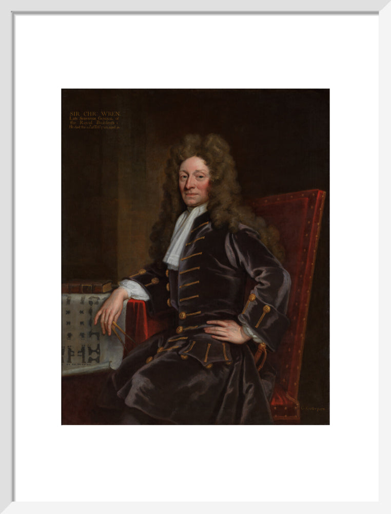 Sir christopher wren portrait print (art print, medium, white frame)