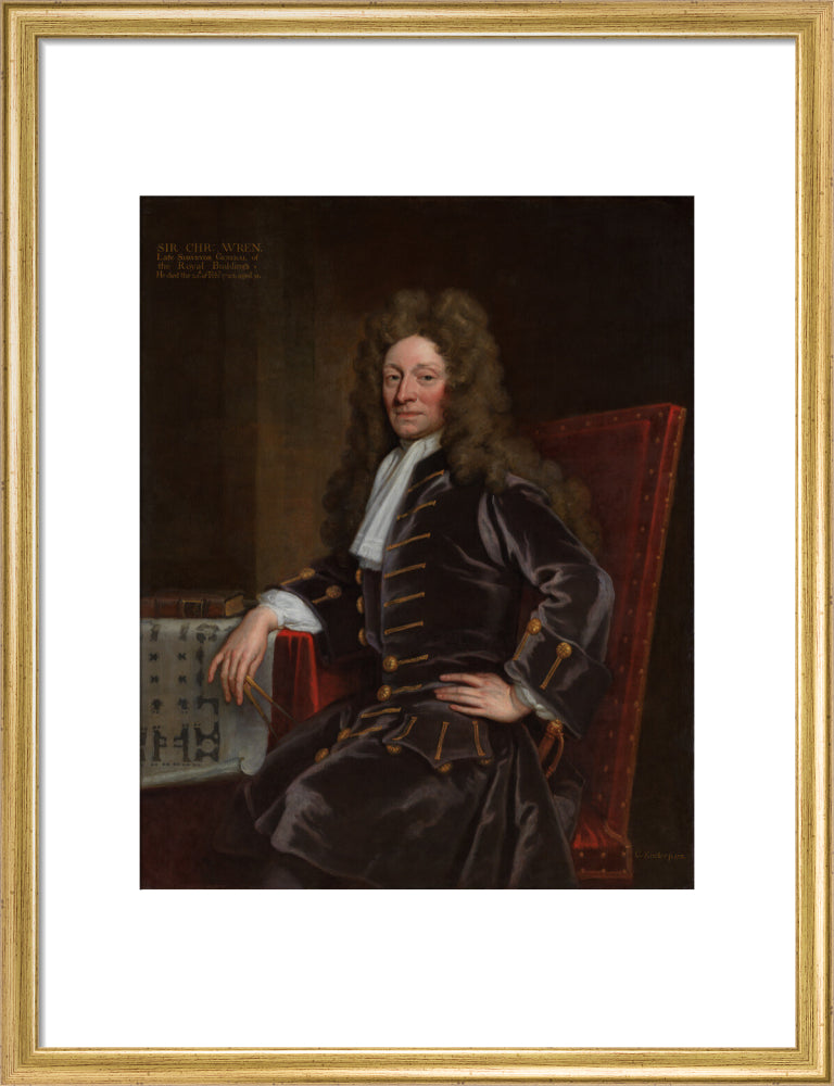 Sir christopher wren portrait print (art print, medium, gold frame)