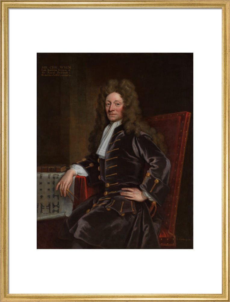 Sir christopher wren portrait print (art print, large, gold frame)