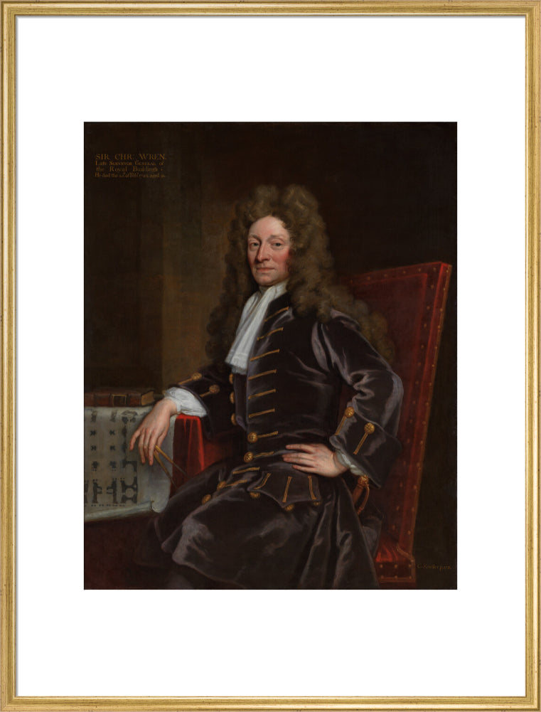 Sir christopher wren portrait print (art print, extra large, gold frame)