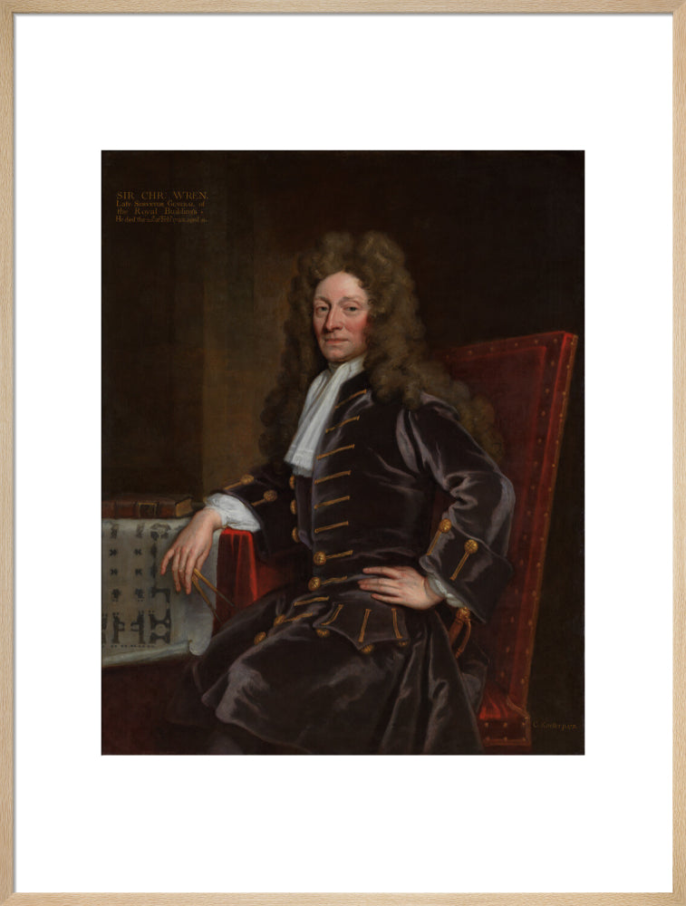 Sir christopher wren portrait print (art print, extra large, natural frame)