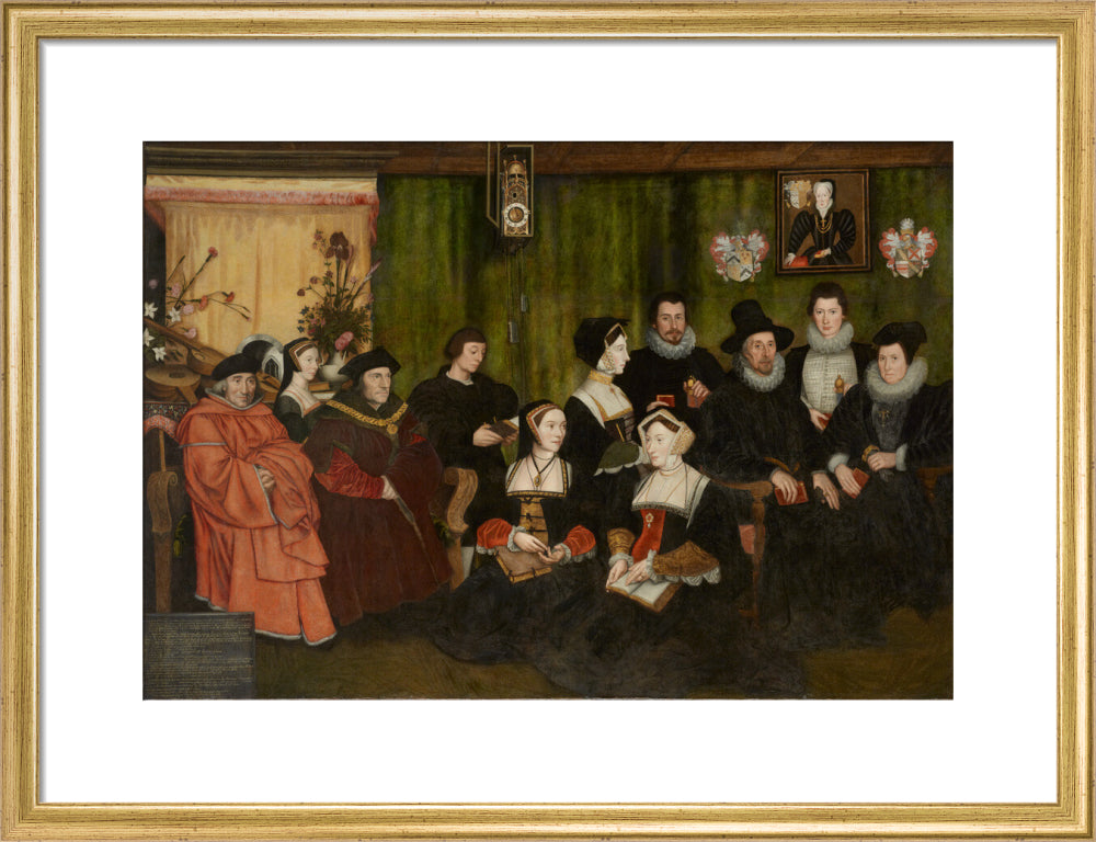 Sir thomas more, his father, his household and his descendants portrait print (art print, medium, gold frame)