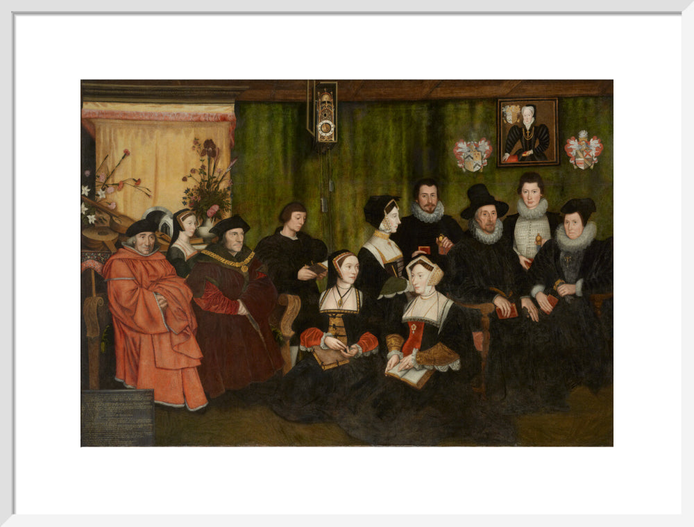 Sir thomas more, his father, his household and his descendants portrait print (art print, large, white frame)