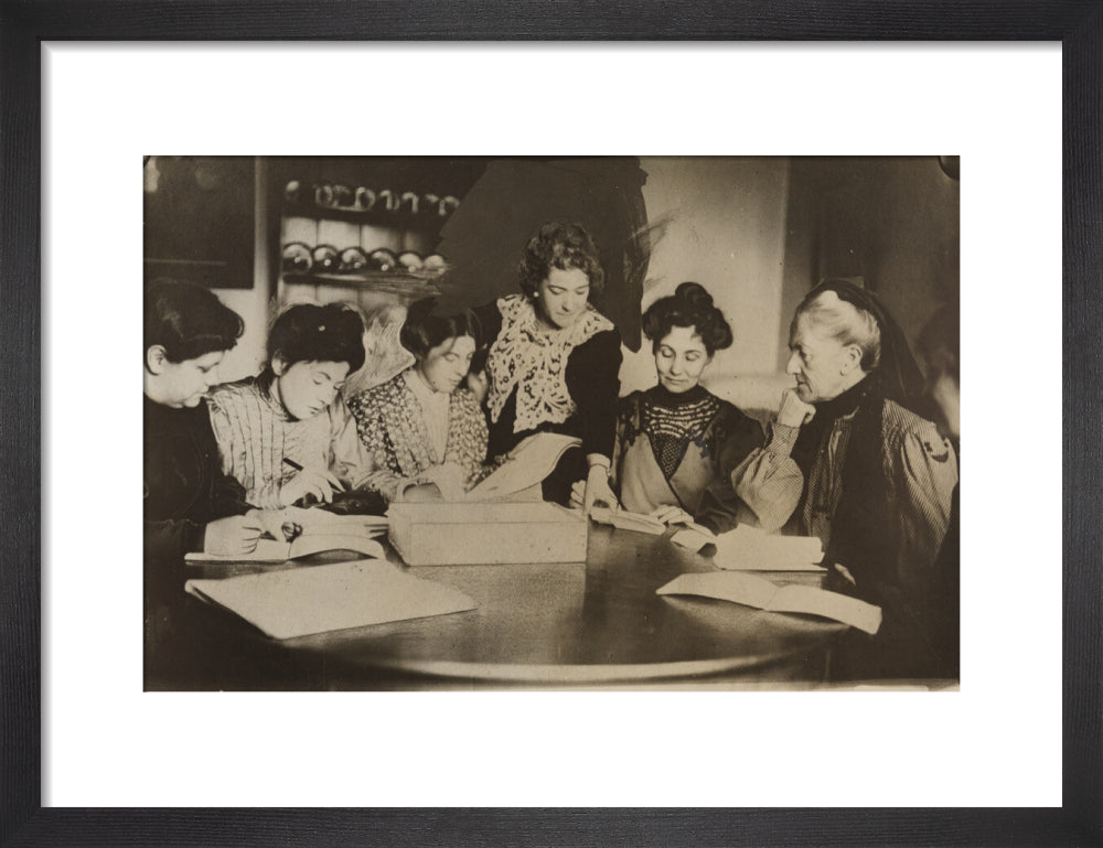 Suffragette committee meeting portrait print (art print, small, black frame)