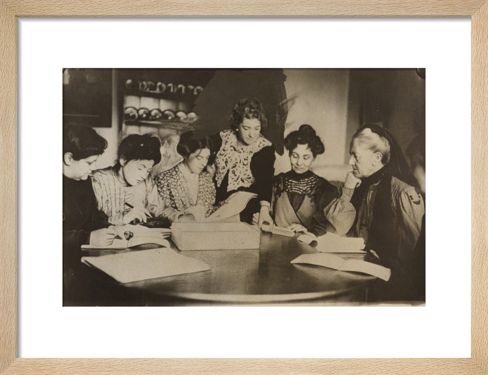 Suffragette committee meeting portrait print (art print, small, natural frame)