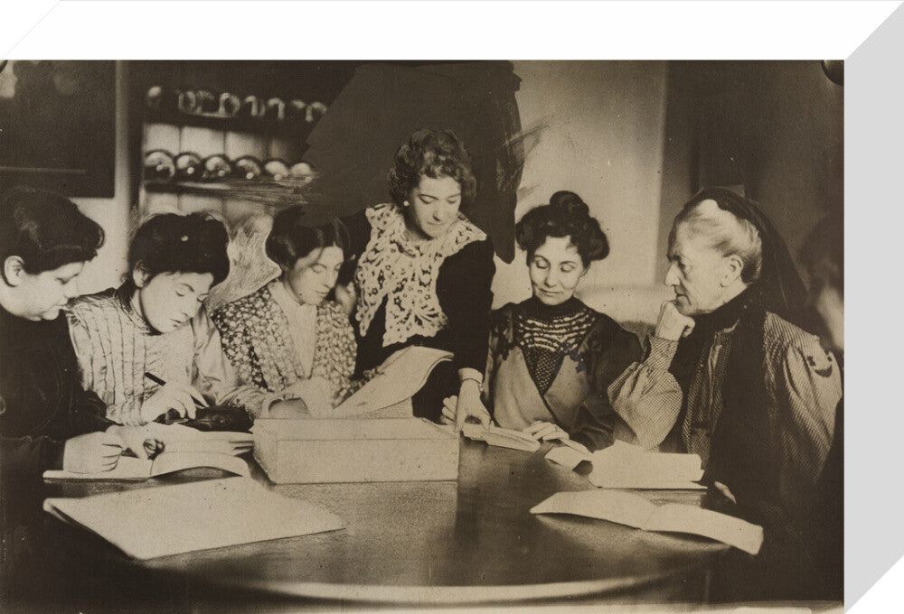 Suffragette committee meeting portrait print (stretched canvas, small, no frame)