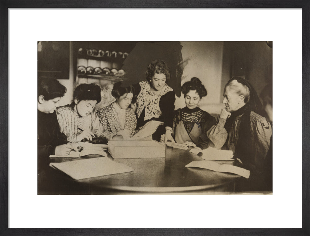 Suffragette committee meeting portrait print (art print, medium, black frame)