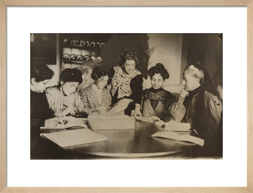 Suffragette committee meeting portrait print (art print, medium, natural frame)