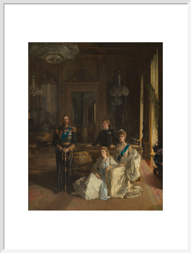 The royal family at buckingham palace, 1913 portrait print (art print, extra large, white frame)