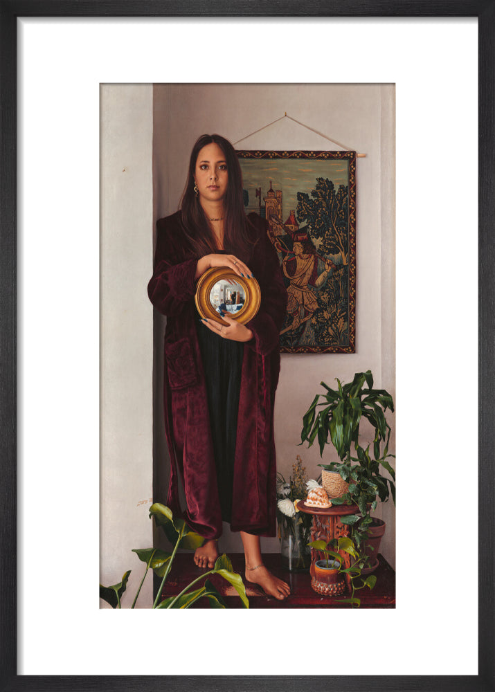 Double portrait with mirror (art print, small, black frame)