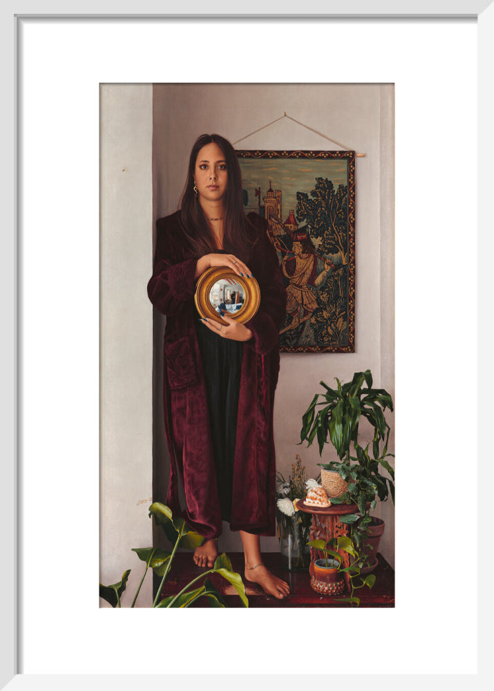 Double portrait with mirror (art print, small, white frame)